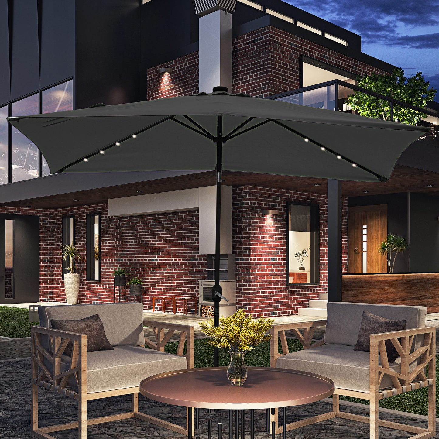 Parasol rectangulaire 6' x 10' avec éclairage LED solaire