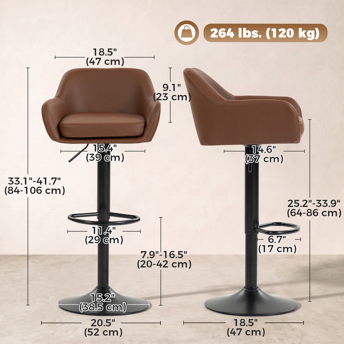 Tabourets de bar ajustables avec dossier — ensemble de 2
