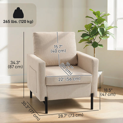 Fauteuil d'appoint rembourré avec poches latérales