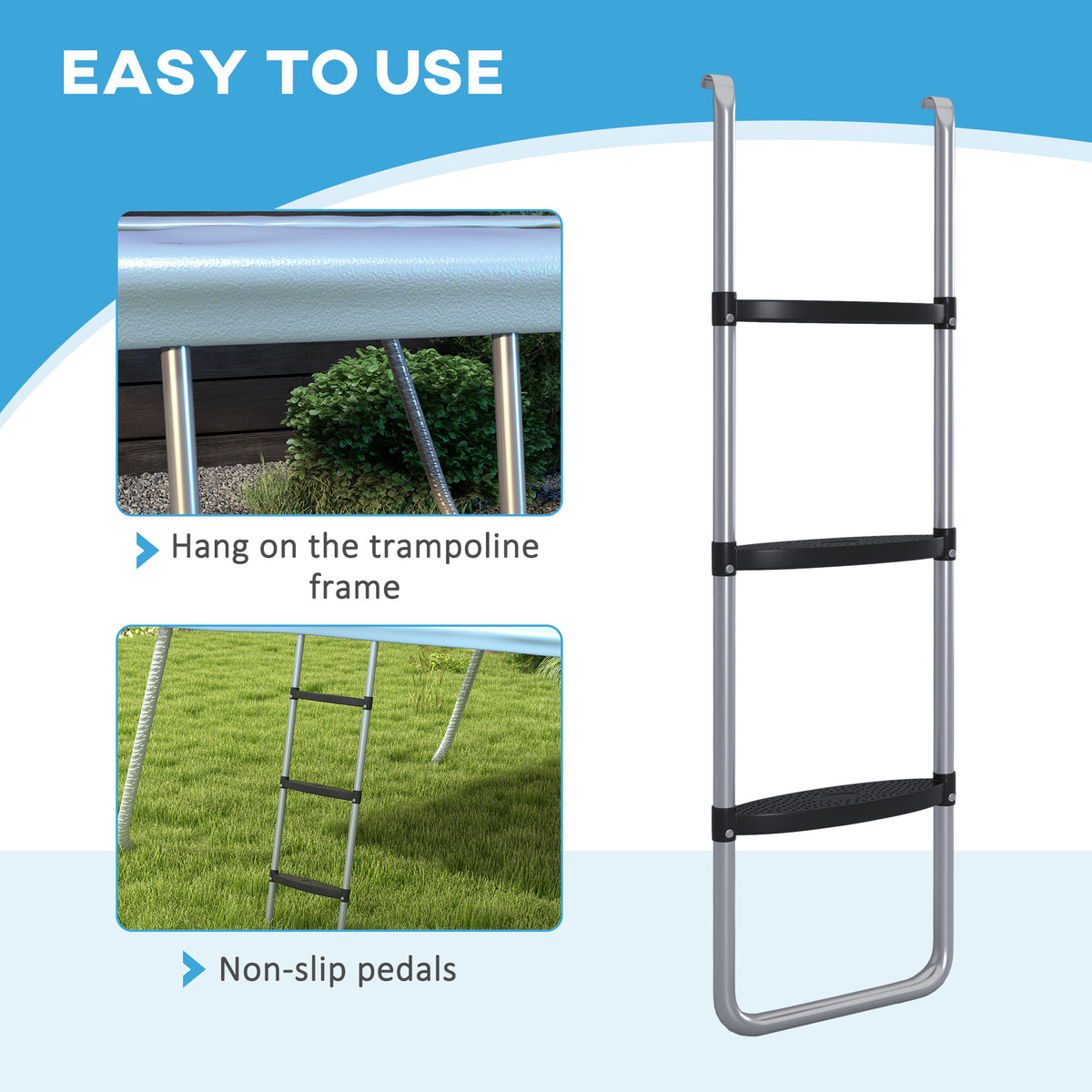 Échelle de trampoline ajustable 2/3 marches — acier galvanisé