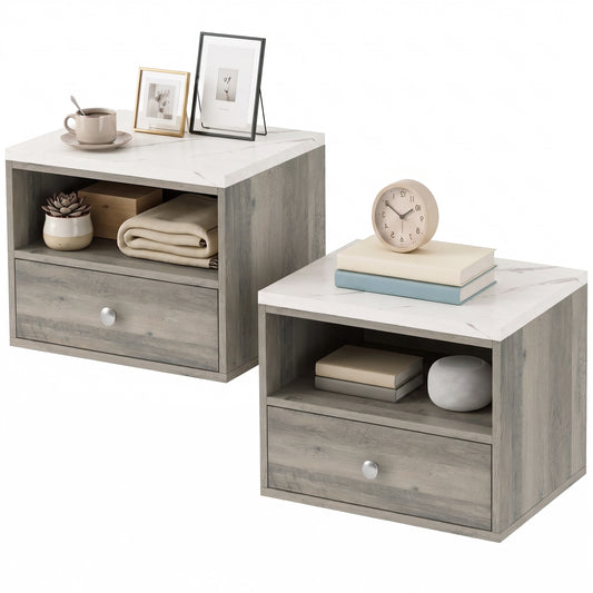 Tables de chevet flottantes imitation marbre — Lot de 2