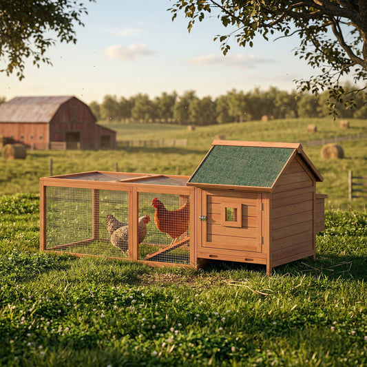 Poulailler en bois avec enclos et pondoir 184 x 101 x 81 cm