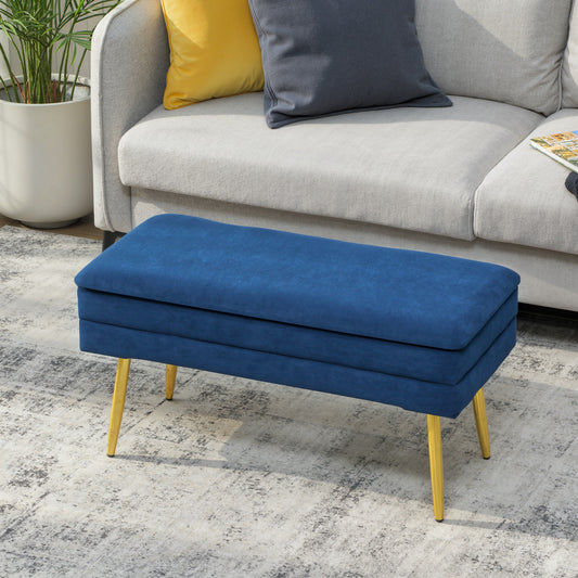 Banc de rangement en velours avec pattes en acier 79,5 cm