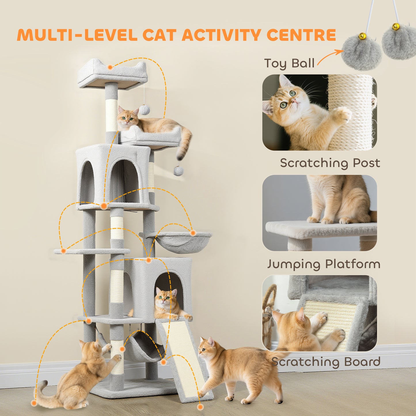 Arbre à chat multi-niveaux 177 cm avec condos et hamac