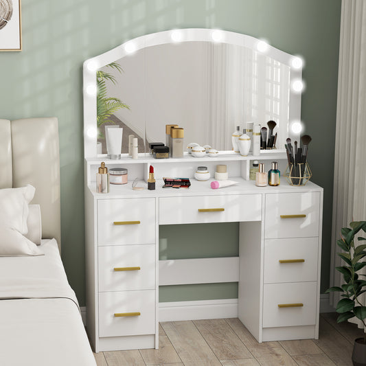 Coiffeuse de maquillage avec miroir et 10 lumières LED