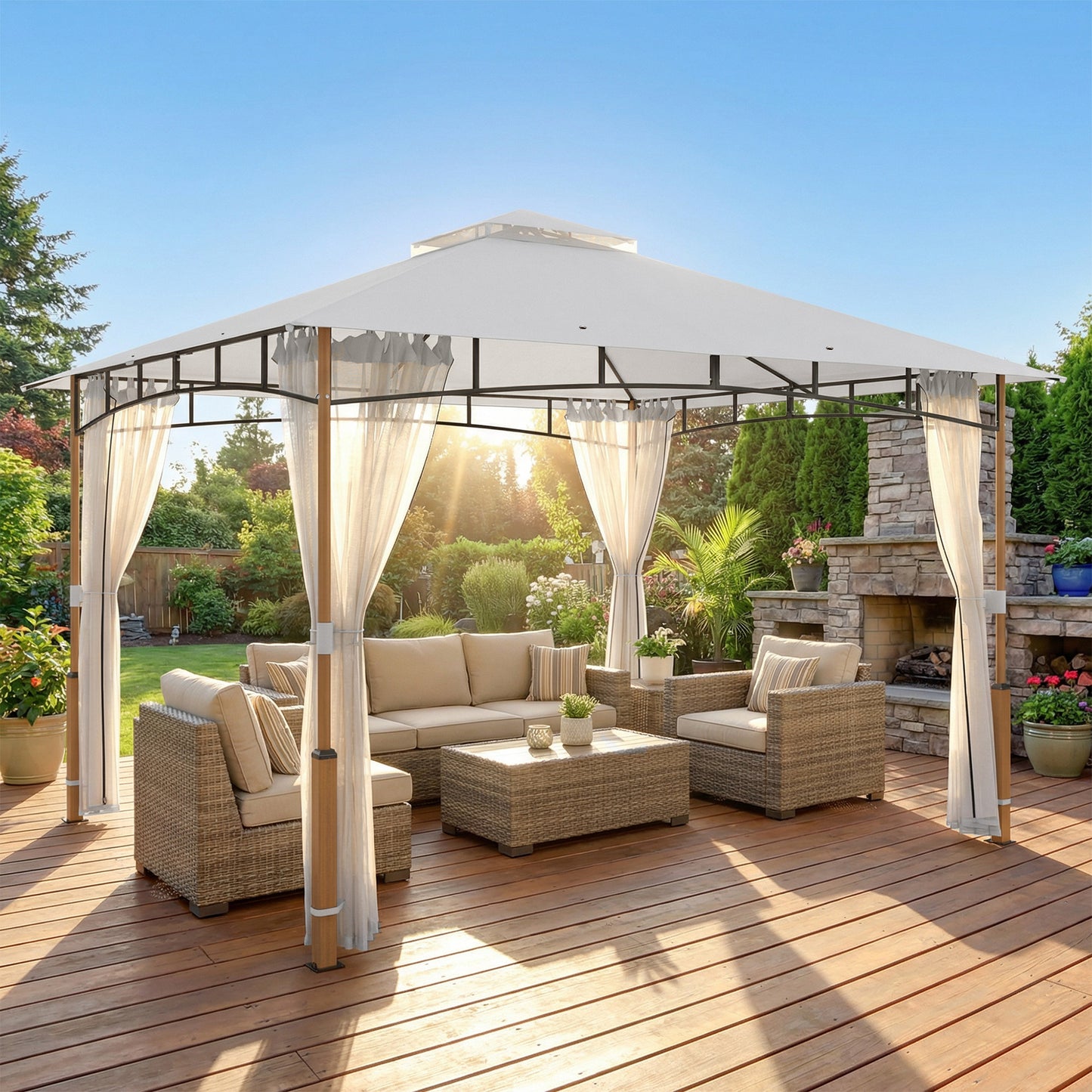 Gazebo de patio double toit 3x3.6m avec moustiquaire