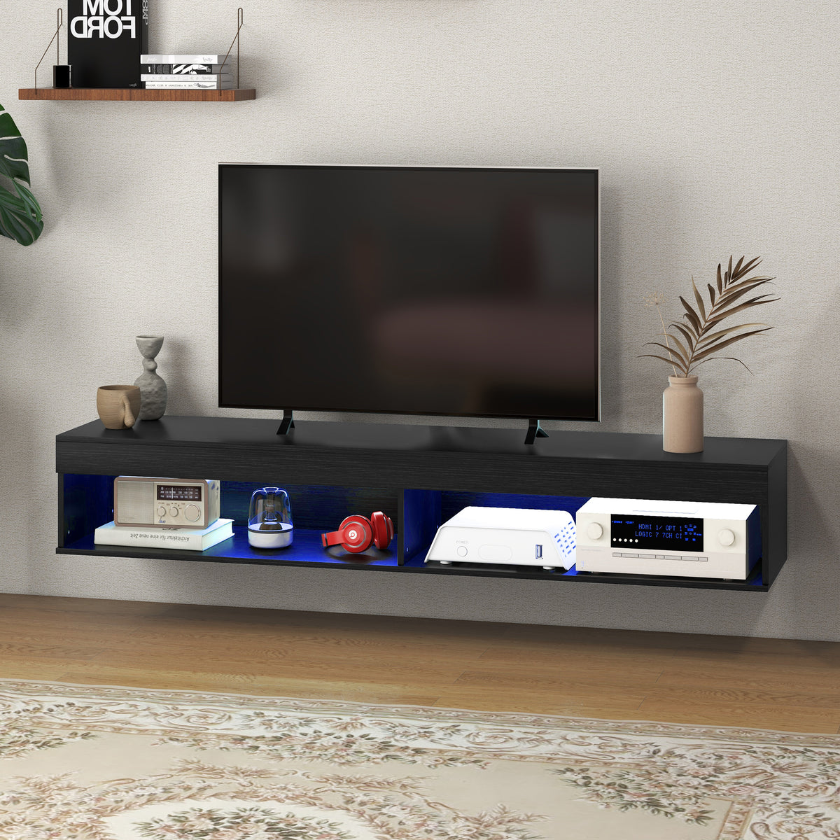 Meuble TV mural flottant avec lumières LED