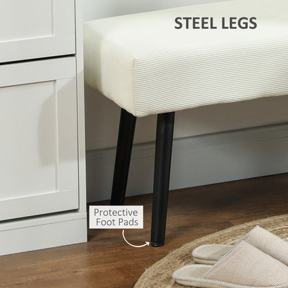 Banc capitonné en velours côtelé pieds en acier
