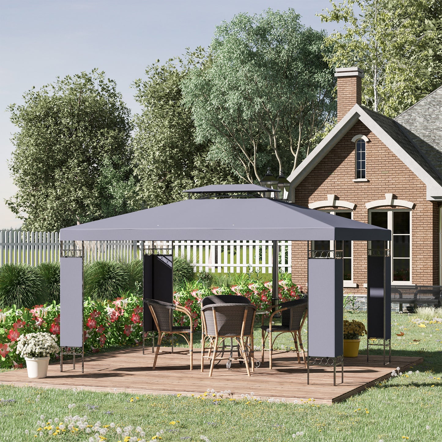 Gazebo extérieur double toit 305 x 396 cm