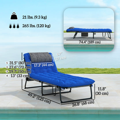 Chaise longue pliante 4 positions avec coussin