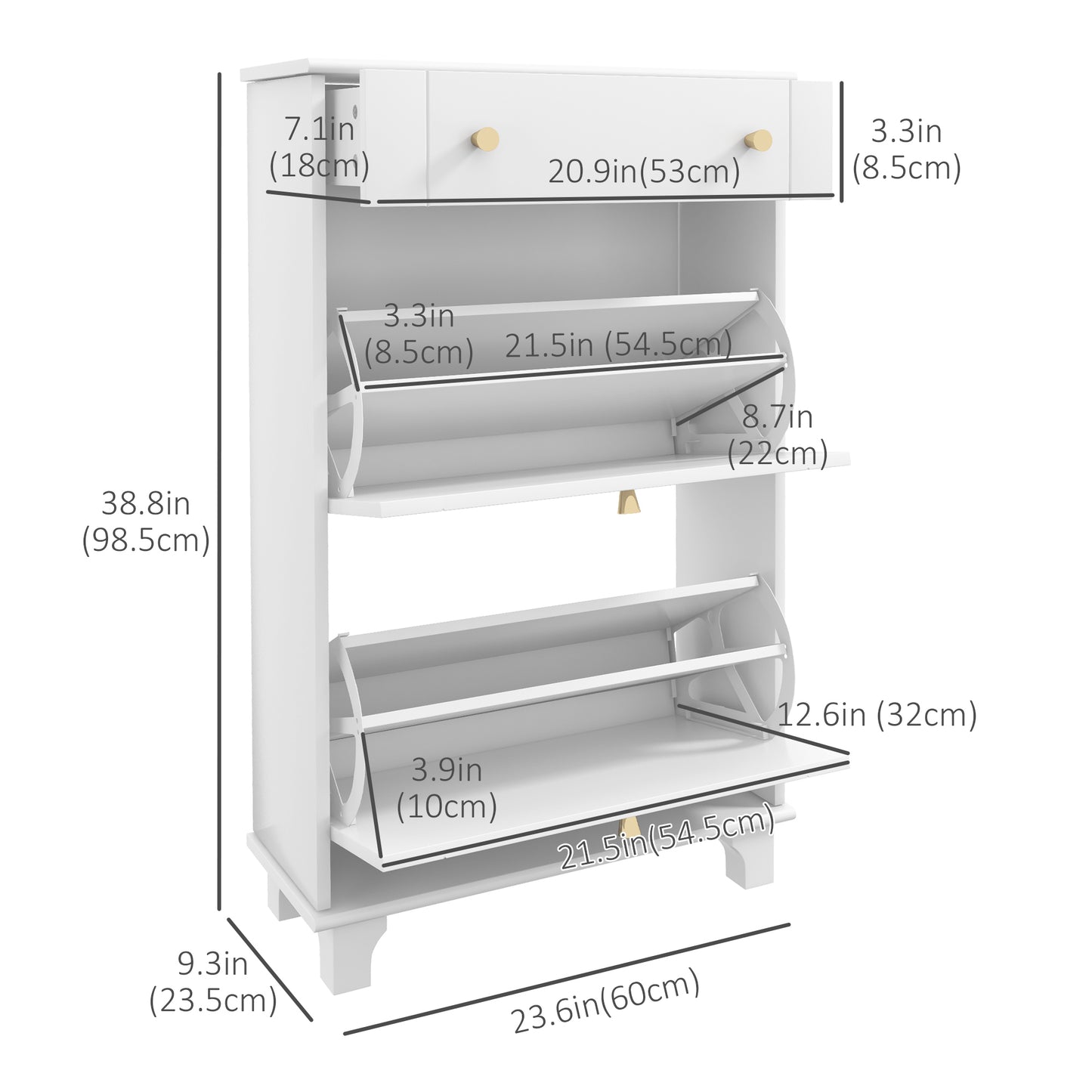 Armoire à chaussures slim 2 tiroirs rabattables 8 paires