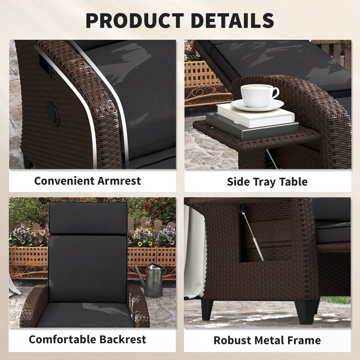 Chaise longue inclinable rotin avec dossier ajustable