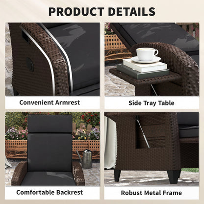 Chaise longue inclinable rotin avec dossier ajustable