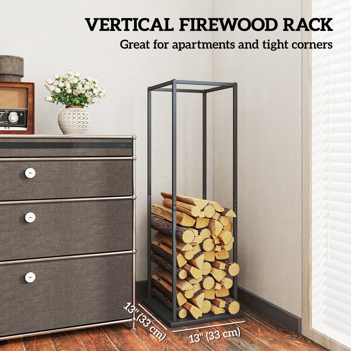 Porte-bûches vertical robuste pour foyer extérieur
