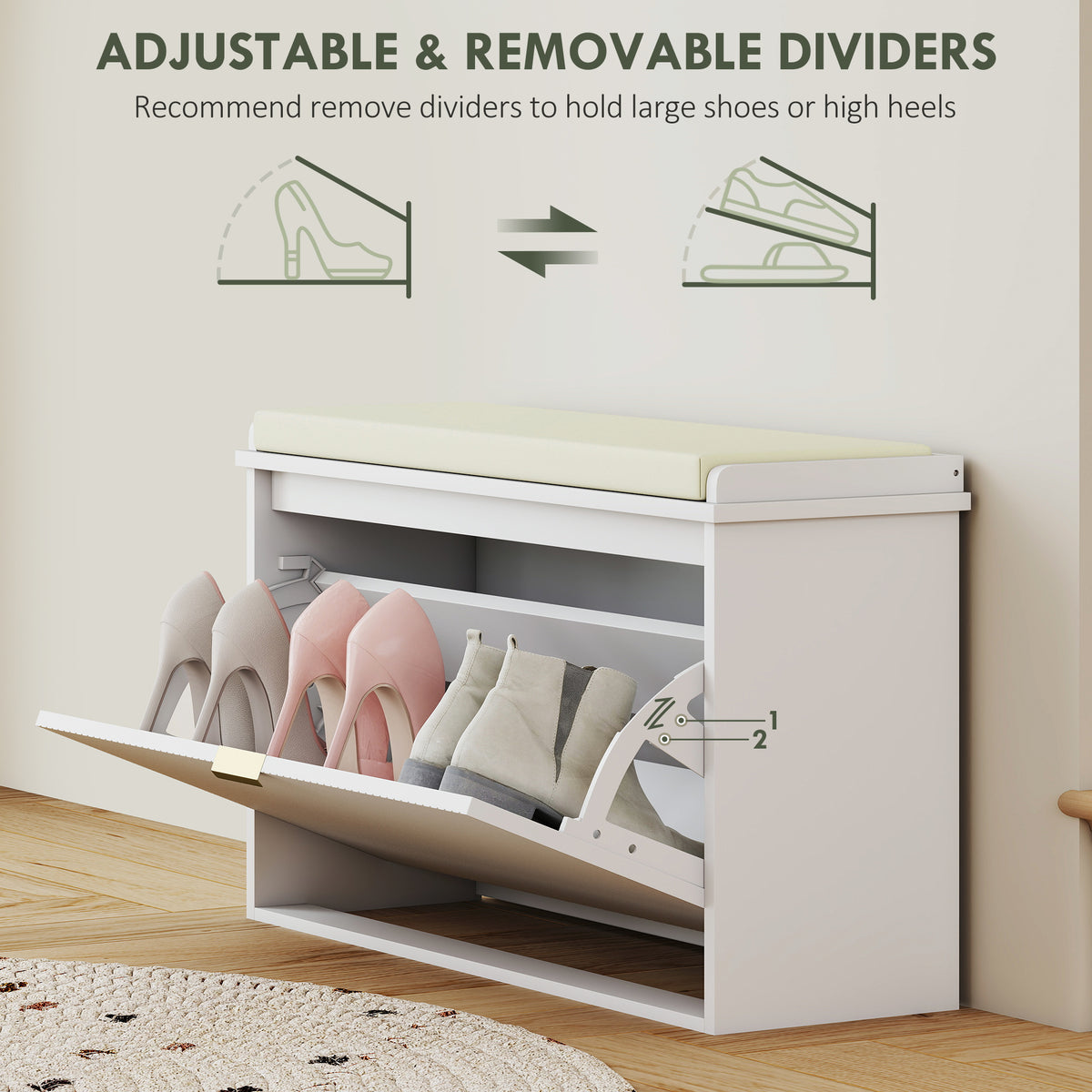 Banc d'entrée de rangement pour chaussures avec coussin
