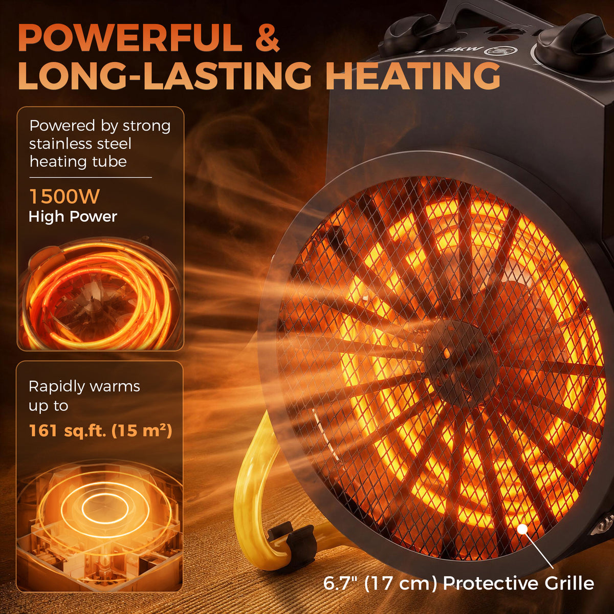 Radiateur soufflant électrique 1500W — Acier inoxydable