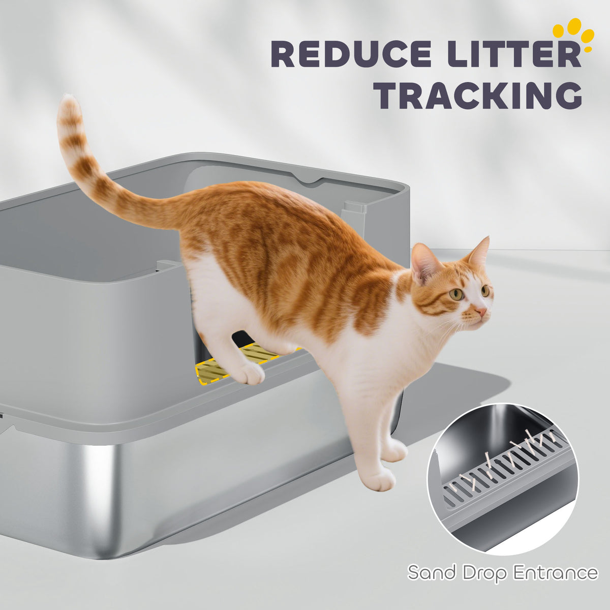 Bacs à litière pour chat en acier inoxydable à rebords