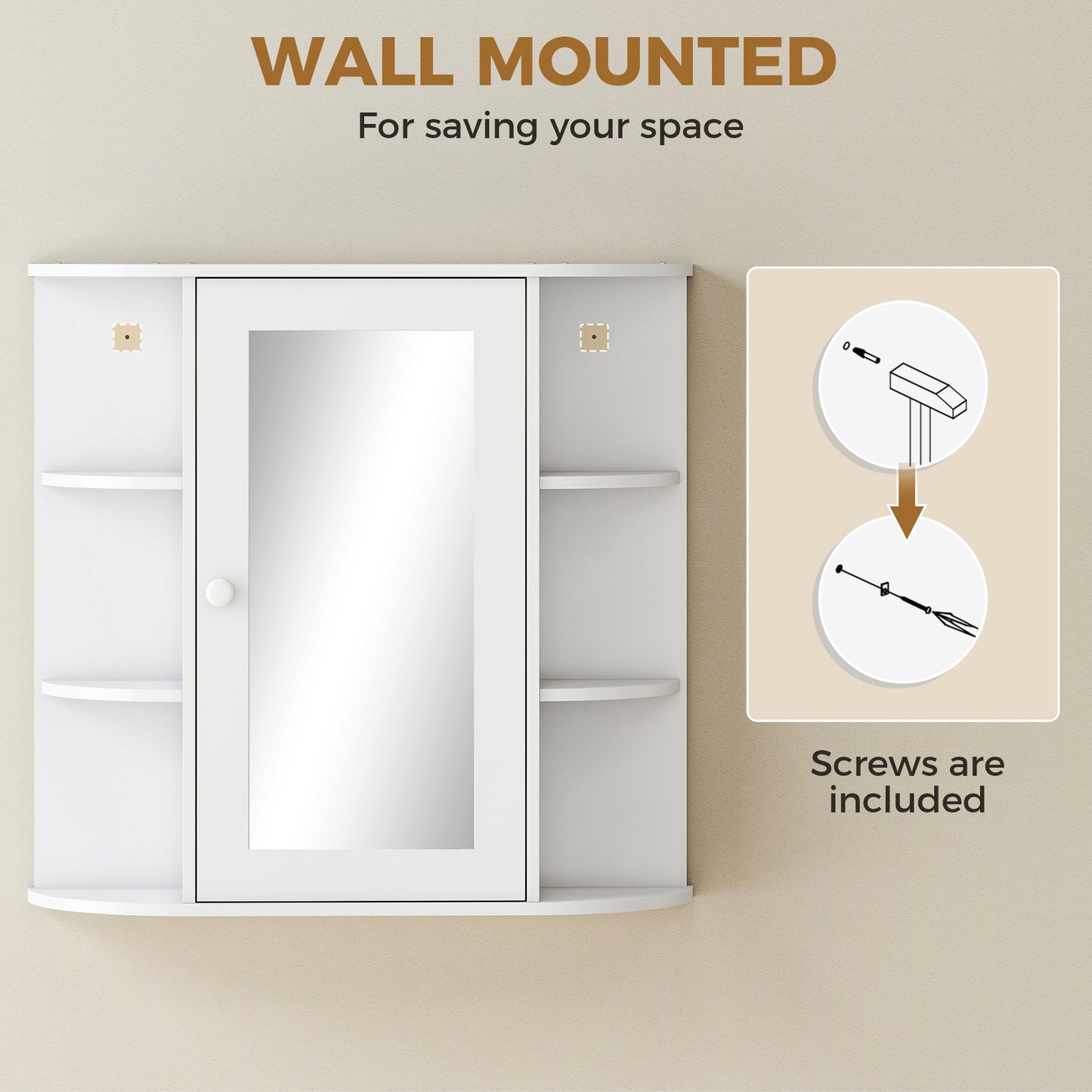 Armoire murale de salle de bain avec miroir et tablettes