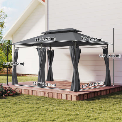 Gazebo de patio double toit avec rideaux 3 x 4 m
