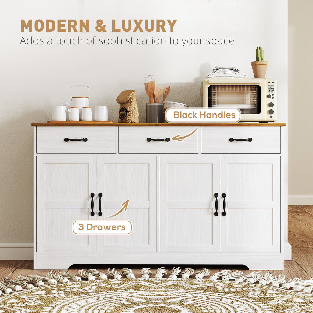 Buffet bahut moderne avec tiroirs et étagères ajustables