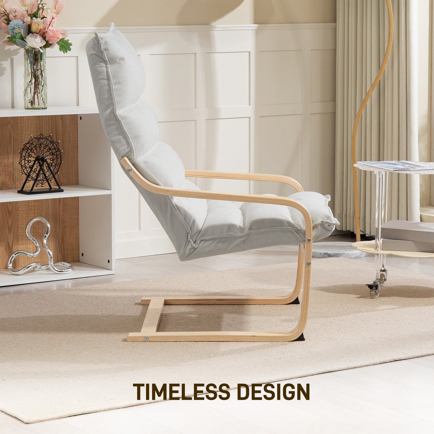 Fauteuil accent velours dossier haut pieds bouleau