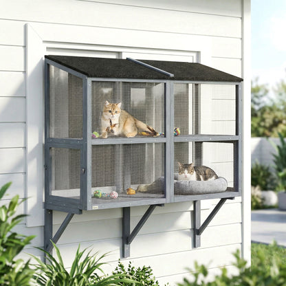 Enclos extérieur pour chat mural à 2 niveaux