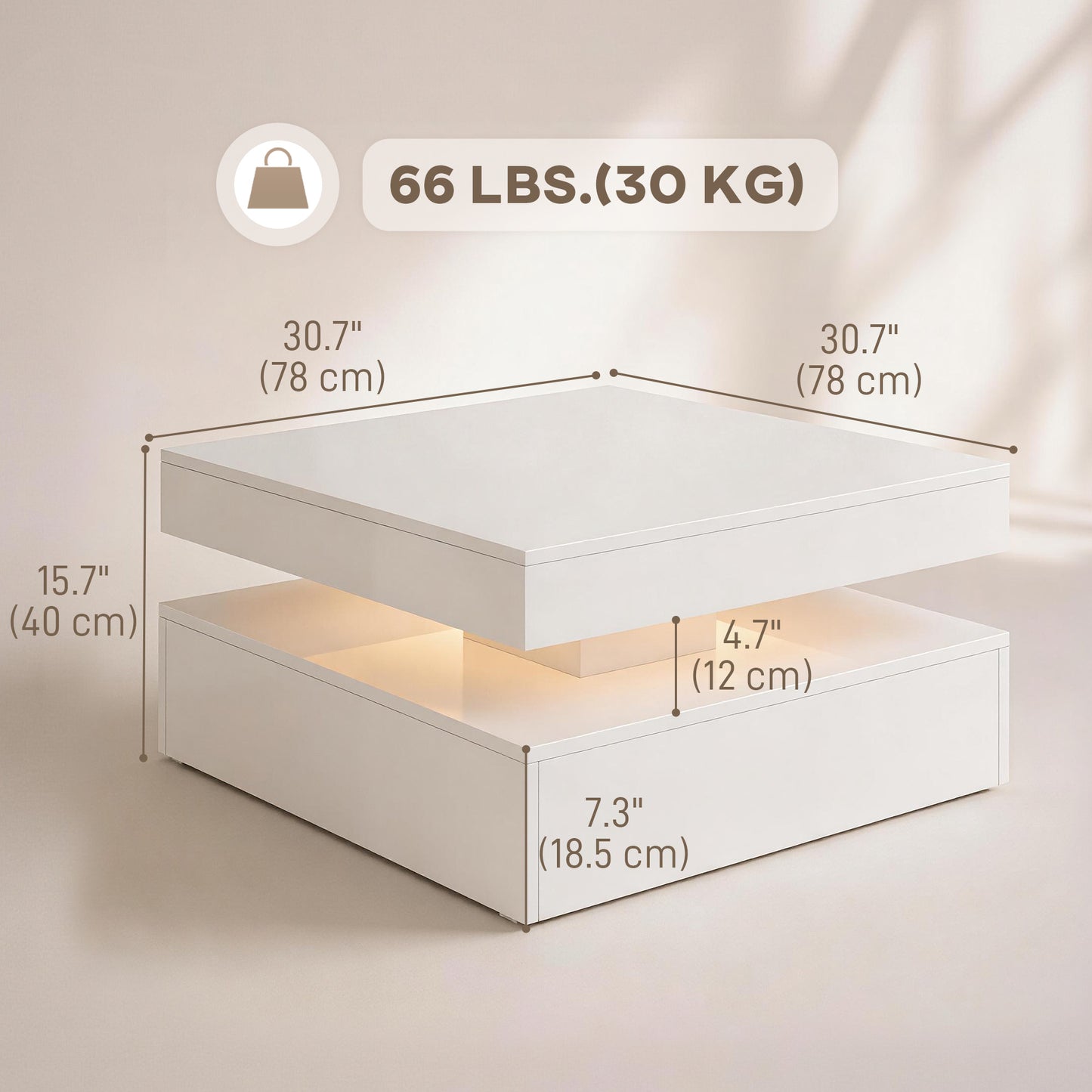 Table basse LED 2 niveaux haute brillance