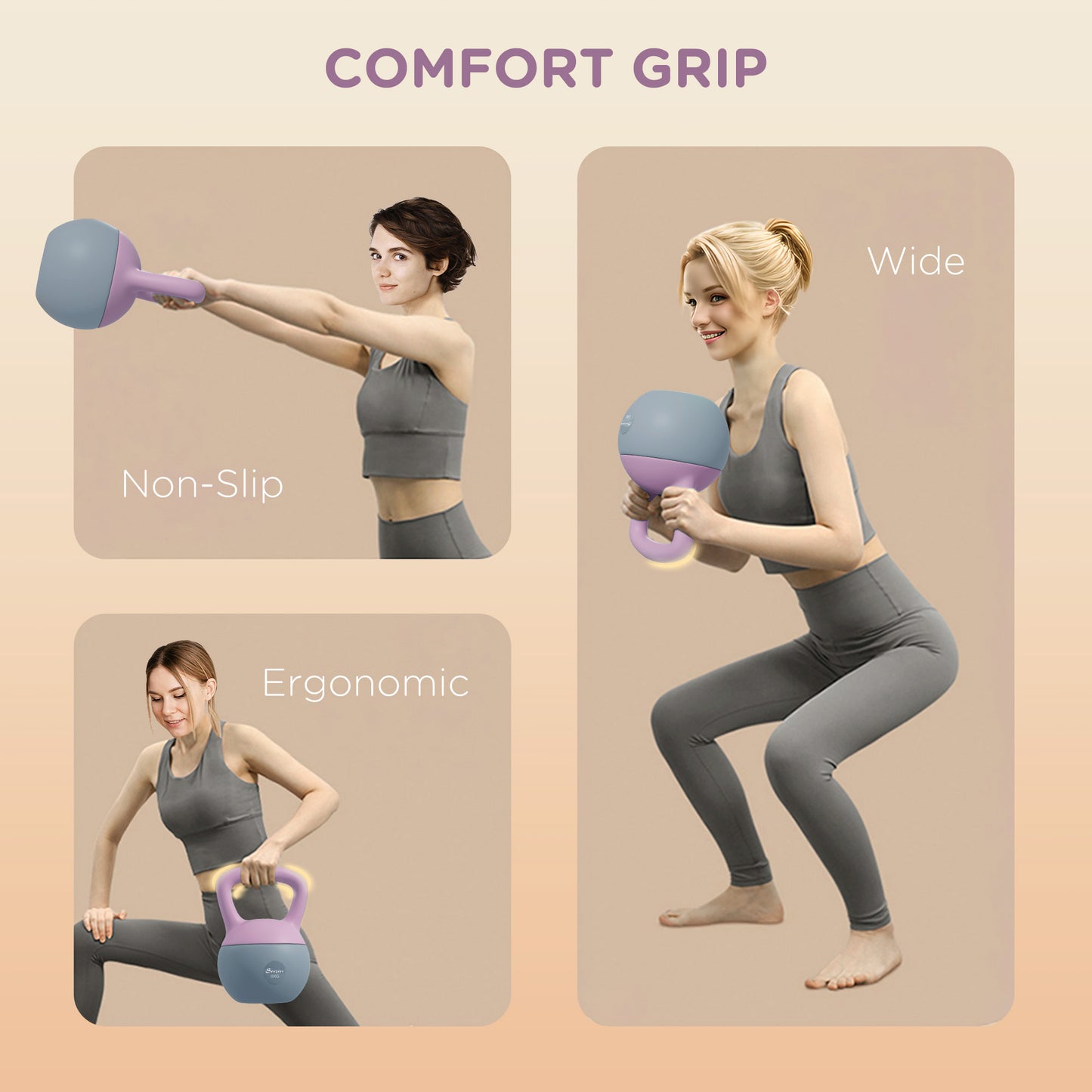 Kettlebell souple 8 kg poignée antidérapante — violet