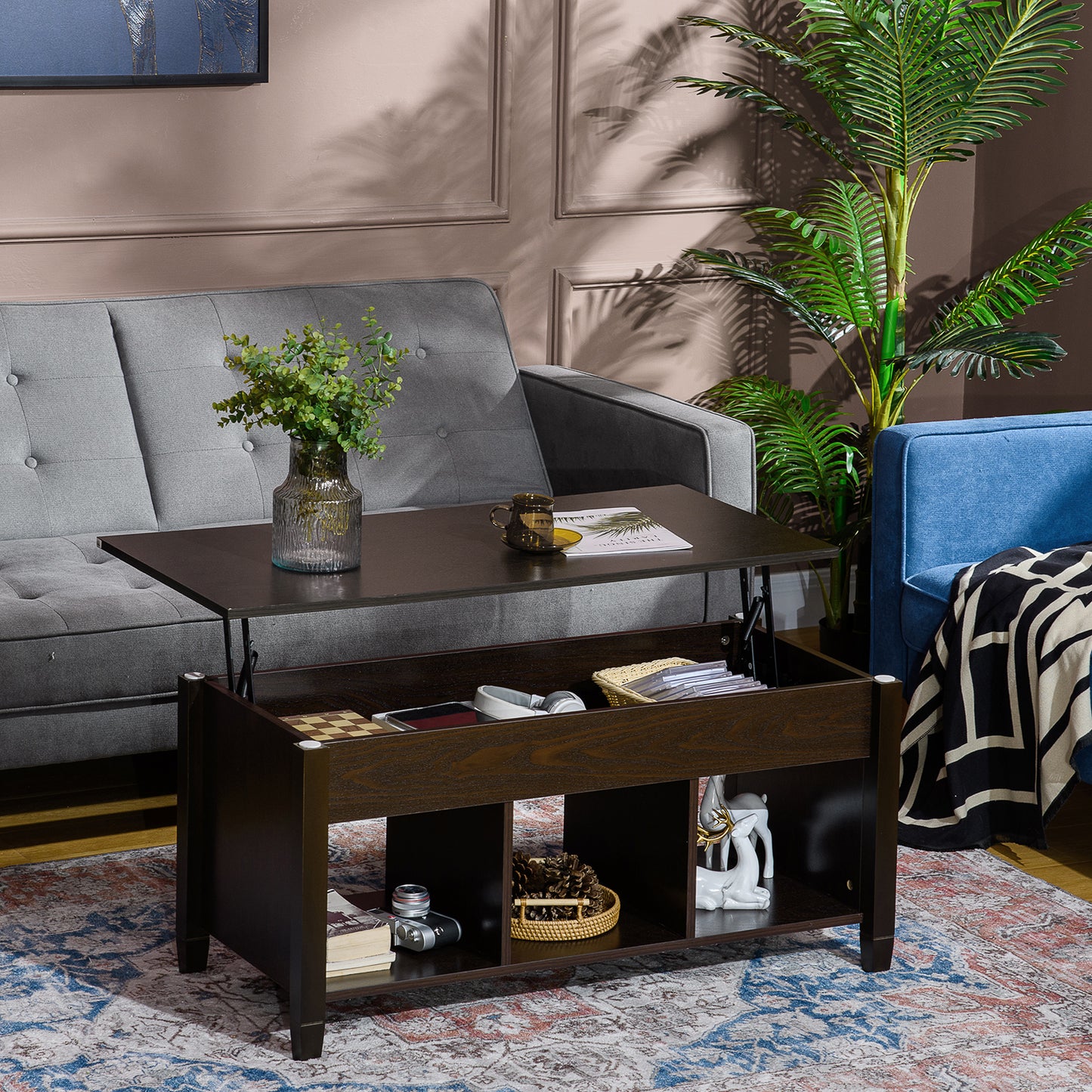 Table basse relevable moderne avec rangement caché