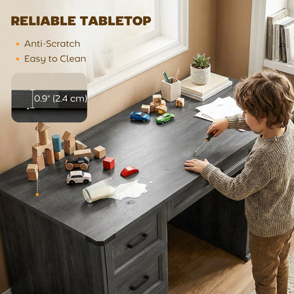 Bureau d'ordinateur 7 tiroirs style fermette 140 cm