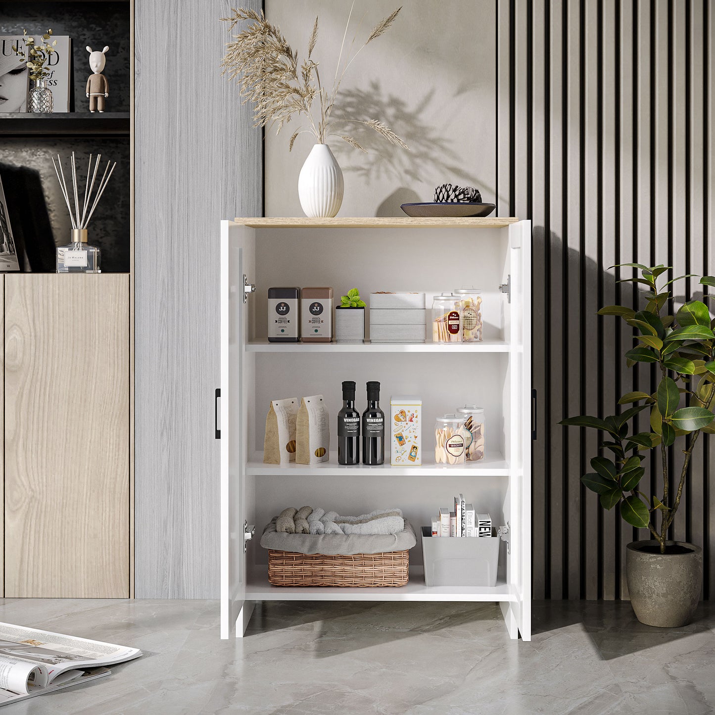 Armoire de rangement avec portes et étagère ajustable
