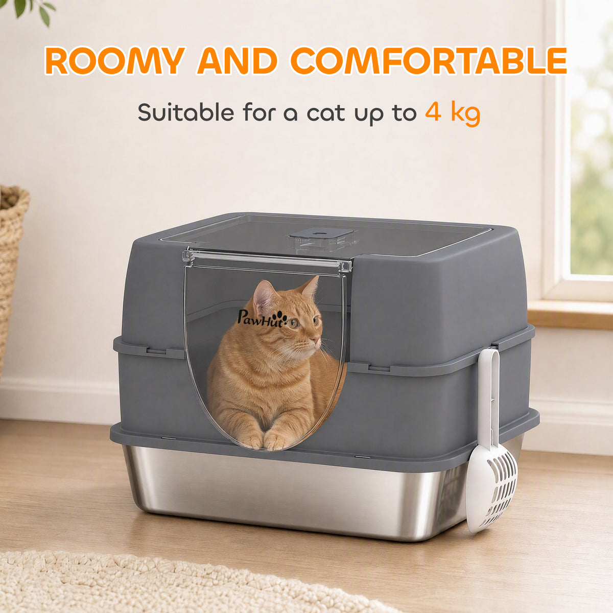 Litière pour chat en acier inoxydable avec couvercle amovible
