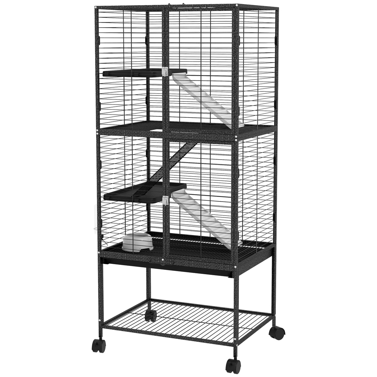 Cage à roulettes pour petits animaux à 4 niveaux
