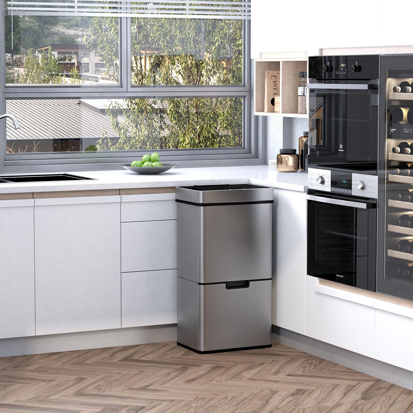 Poubelle à capteur 3 compartiments 72 L — Inox