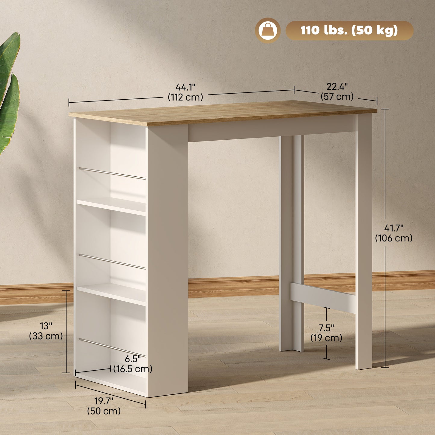 Table haute cuisine 3 tablettes rangement