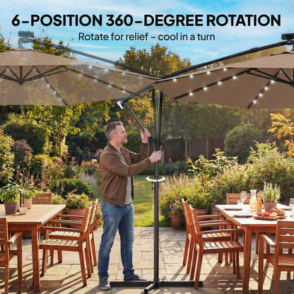 Parasol déporté avec lumières solaires LED et manivelle