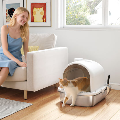 Litière pour chat en acier inoxydable avec scoop
