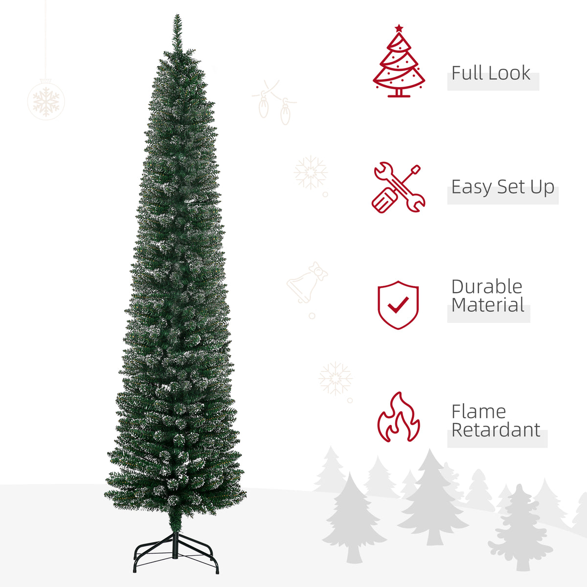 Sapin de Noël crayon enneigé 180 cm