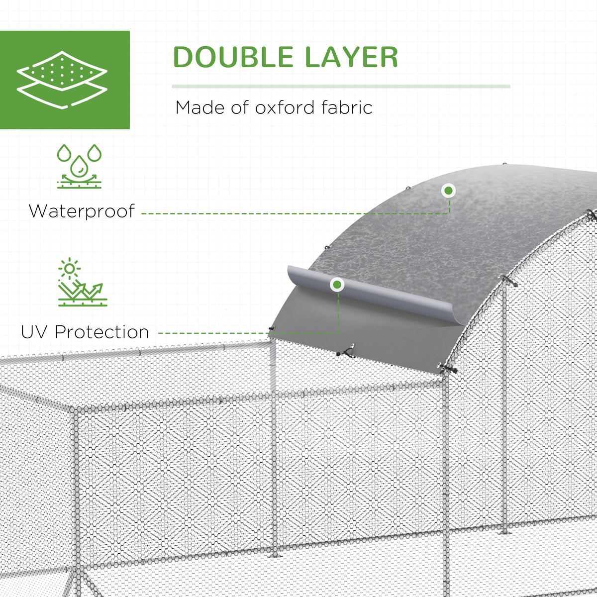 Grand poulailler en métal avec enclos et bâche imperméable