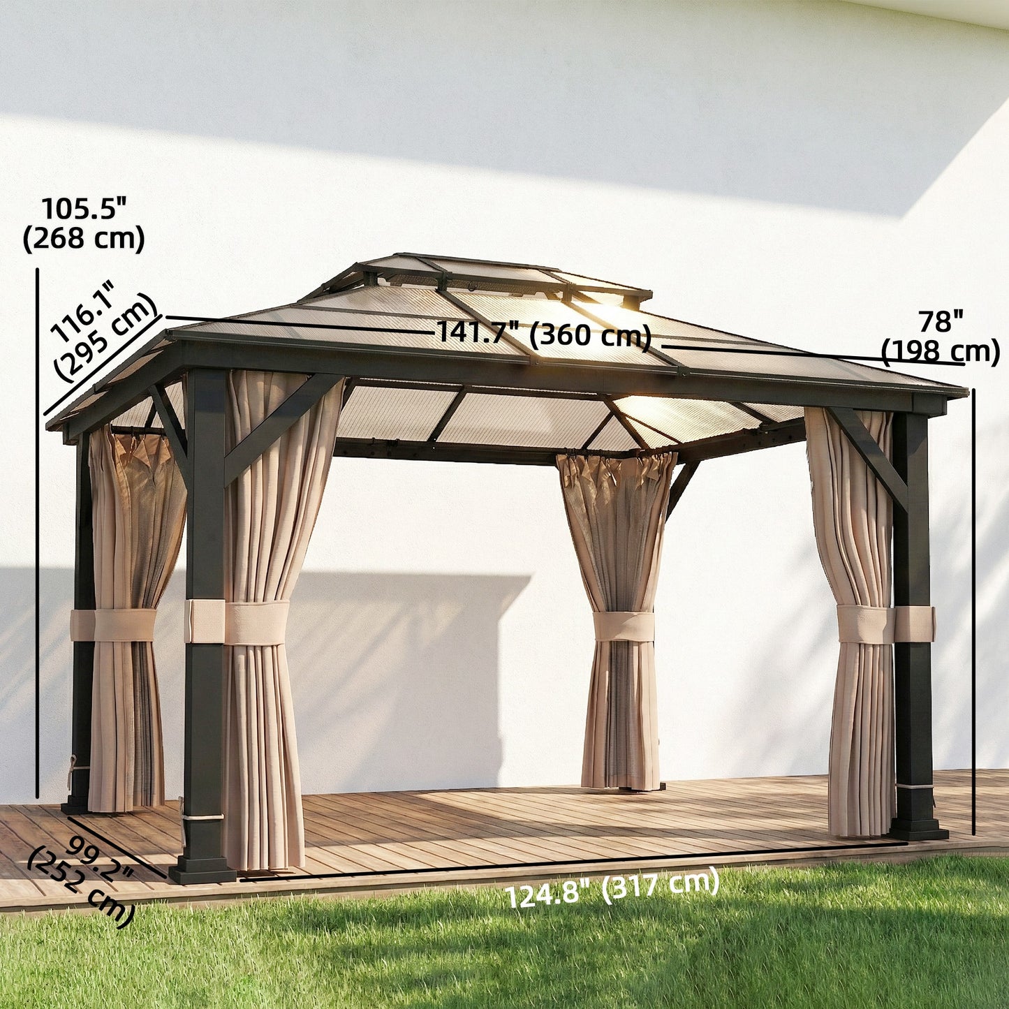 Gazebo toit rigide polycarbonate double 3m x 3,6m — Kaki