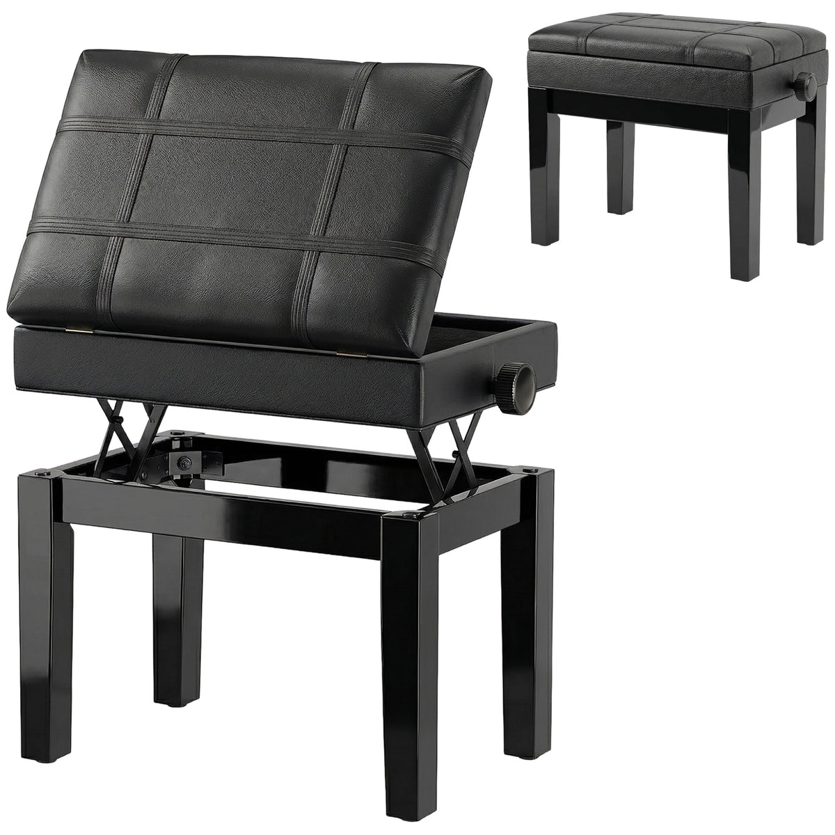 Banc de piano réglable en similicuir avec rangement
