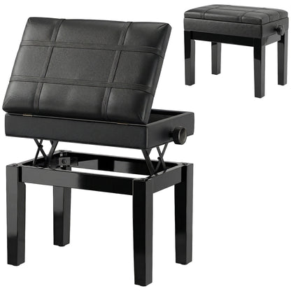 Banc de piano réglable en similicuir avec rangement
