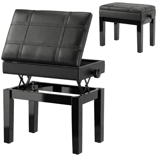 Banc de piano réglable en similicuir avec rangement