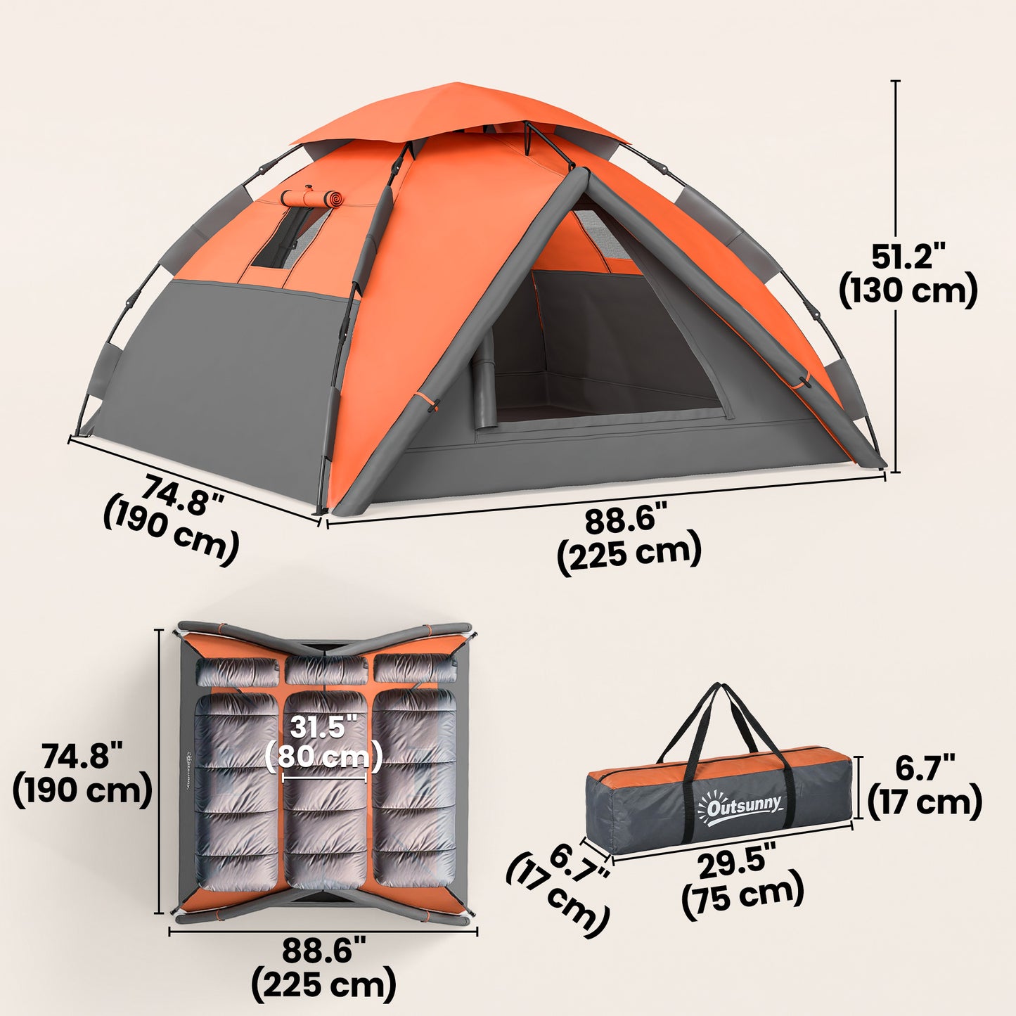 Tente de camping familiale surgissante 3-4 personnes