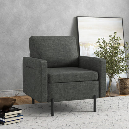 Fauteuil d'appoint rembourré avec poches latérales