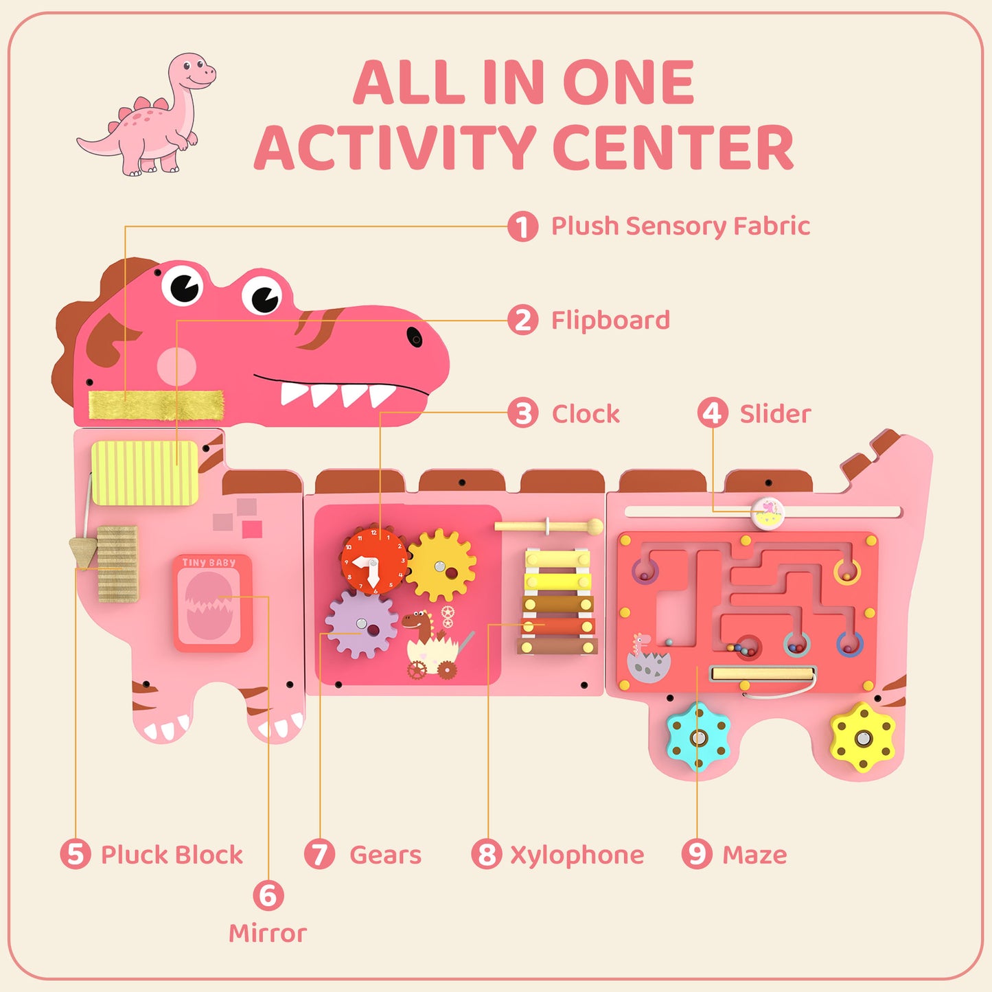 Tableau d'activités Montessori mural thème dinosaure