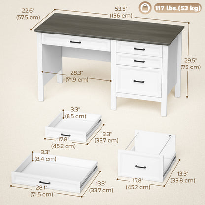 Bureau de travail style fermette avec tiroirs et classeur
