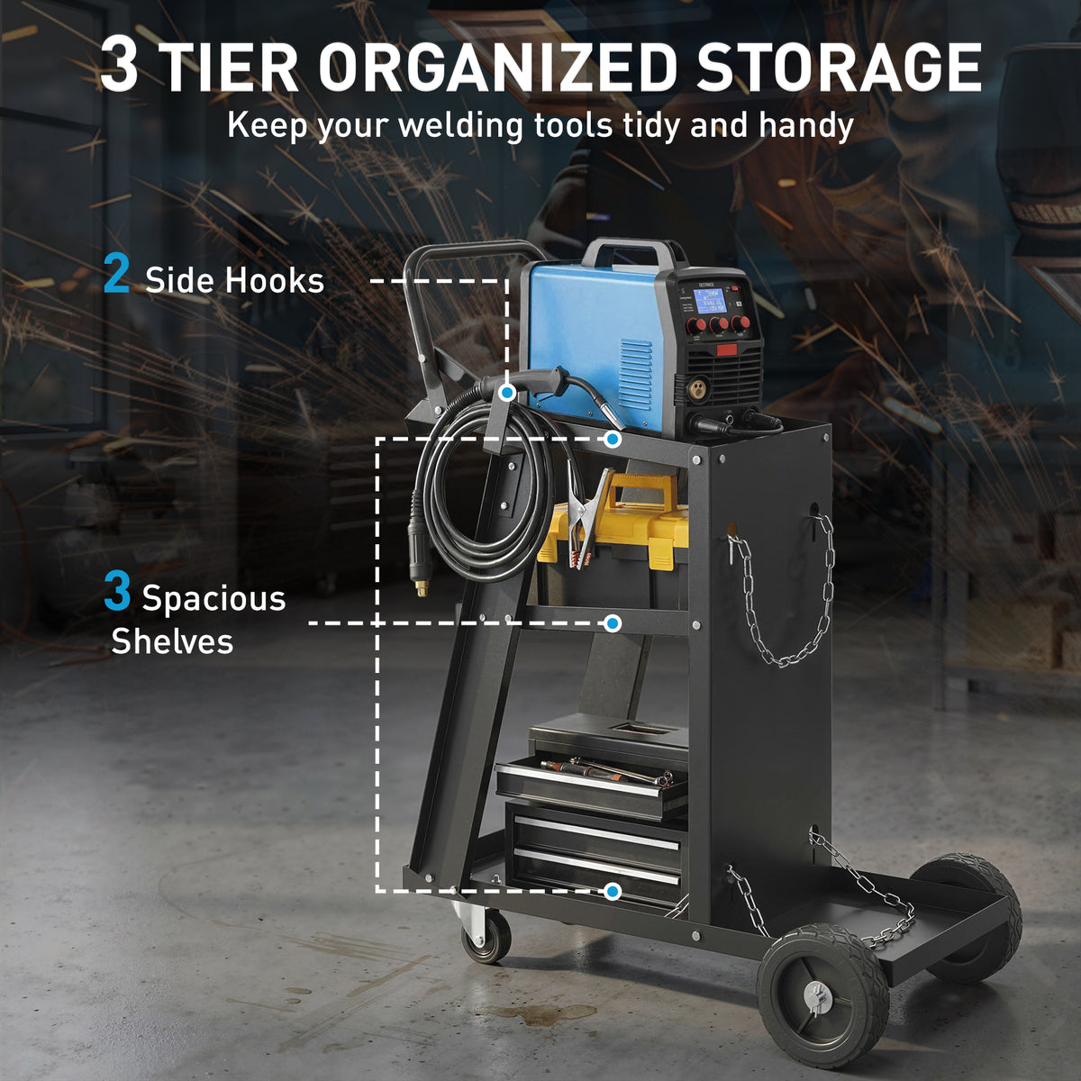 Chariot utilitaire de soudage à 3 tablettes
