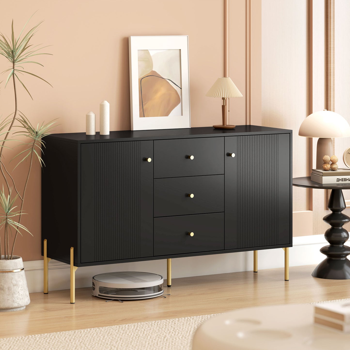 Buffet moderne 3 tiroirs à fermeture douce et 2 tablettes