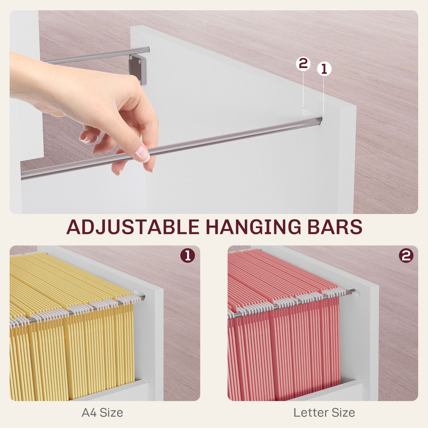 Classeur 2 tiroirs verrouillable avec barres suspendues